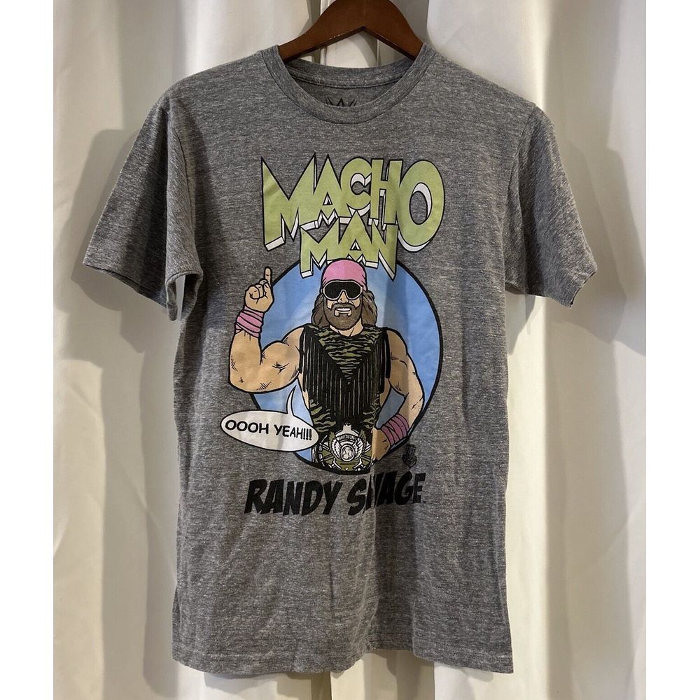 WWE Mens Randy Macho Man Savage Short Sleeve Heather Gray Tee Size Medium